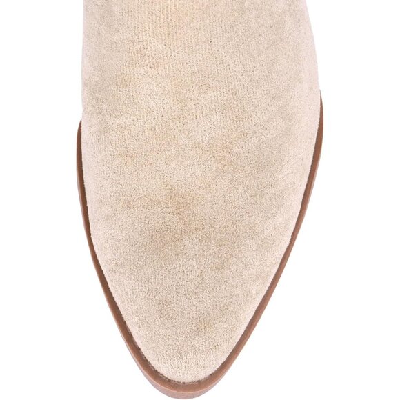 Women Beige Suede Mid Calf Chunky Block Heel Western Embroidered Fashion Boot - Picture 5 of 7